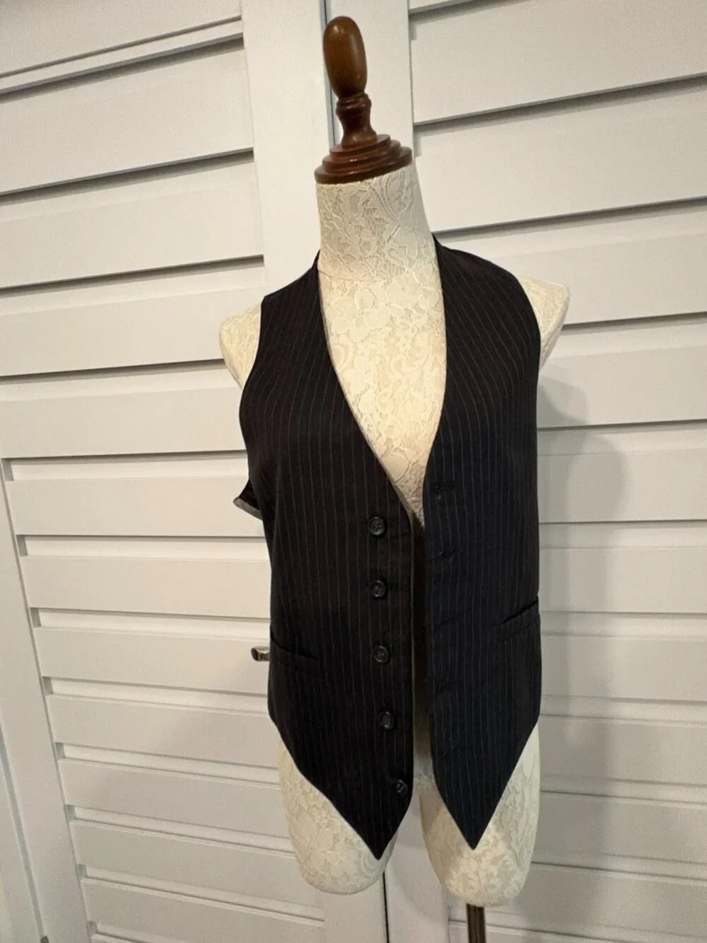 Vintage Brown Pinstripe Tailored Dark Academia Layer Vest Womens Menswear XS S